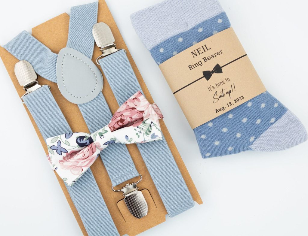 Dusty Blue and Pink Bow Tie & Suspender Set