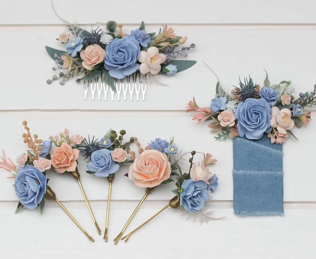 Dusty Blue & Blush Pink Hair Combs | Boutonniere