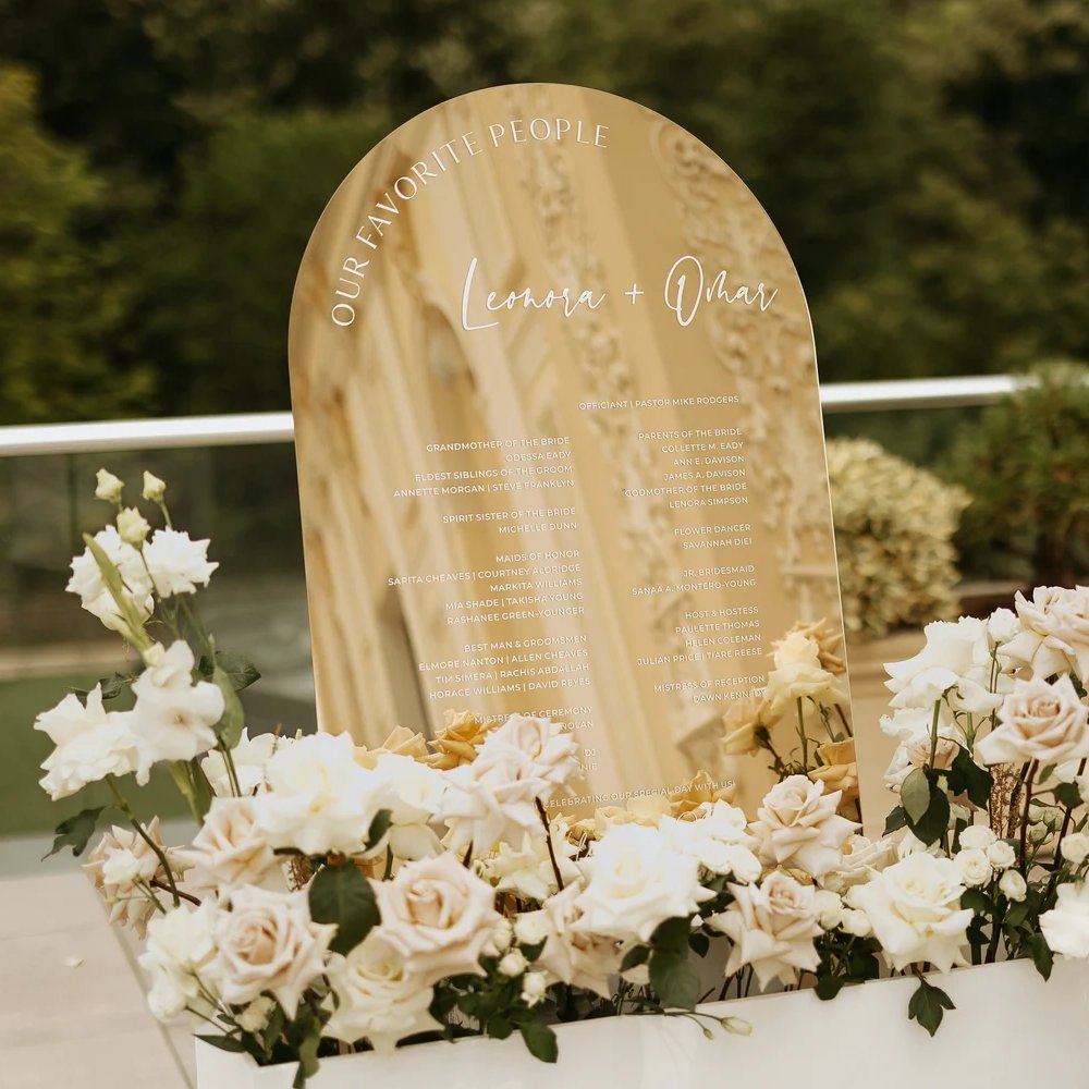 Gold Mirror Arch Wedding Seating Chart