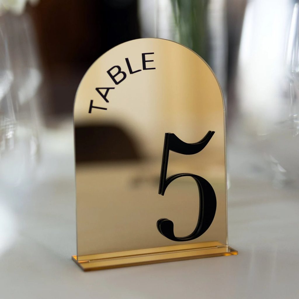 Gold Mirror Wedding Table Number