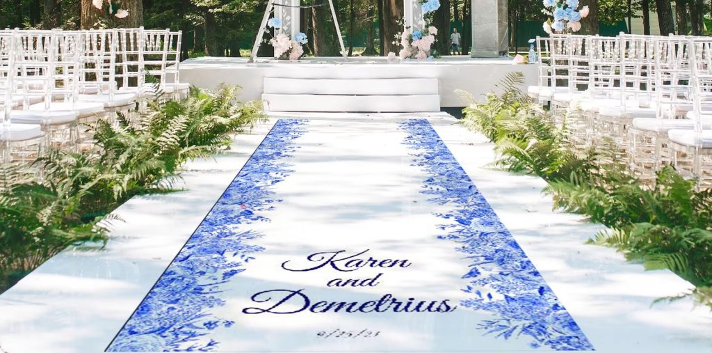 Blue Floral Ceremony Aisle Runner