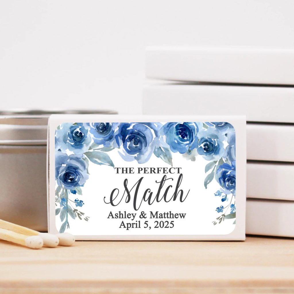 Marseille Blue Floral Wedding Matchbox favor 