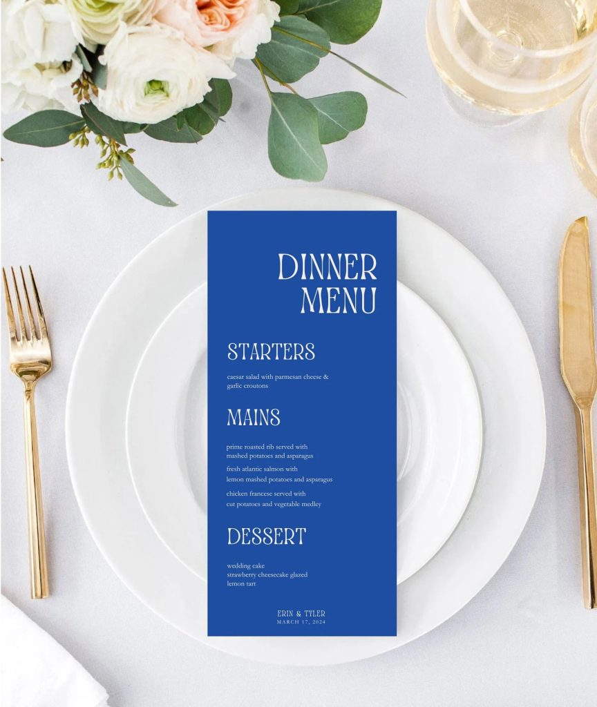 Marseille Blue Menu Card Sign Printable