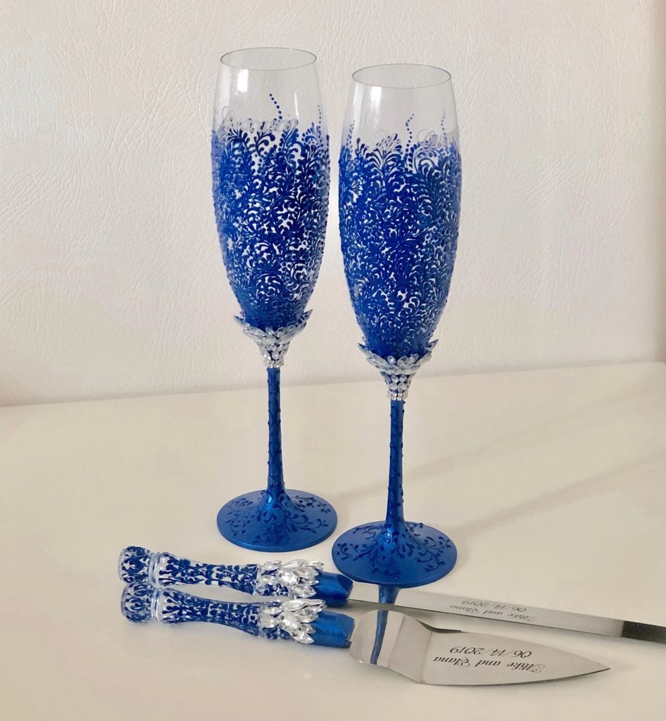 Marseille Blue Toasting Flutes & Cake Server Set