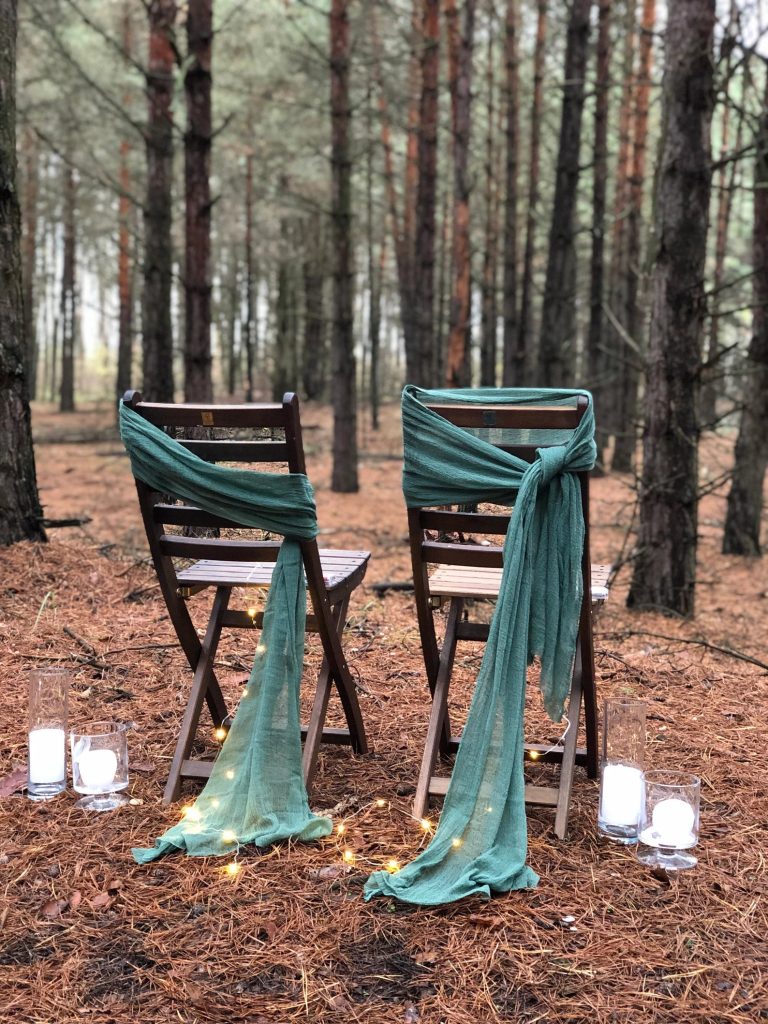 Forest Themed Wedding Chair Sash Decor