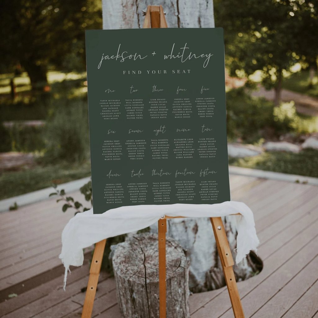 Forest Green Wedding Seating Chart Template