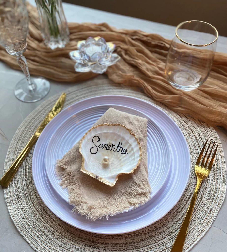 Beach Wedding Scallop Shell Place Card