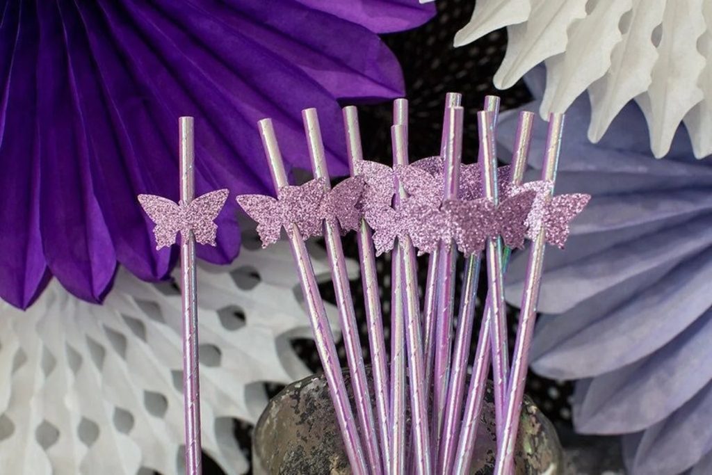 Glitter Butterfly Party Straws