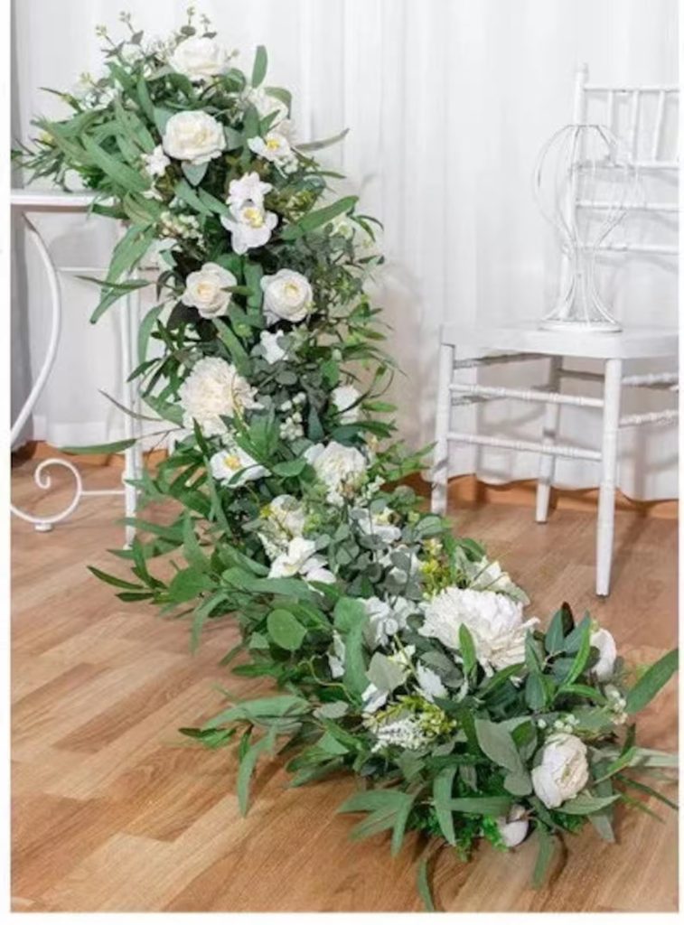 Artificial White Rose Wedding Table Runner