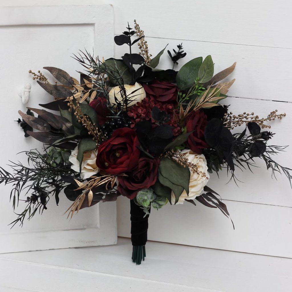 Black & Burgundy Bridal Flower Bouquet