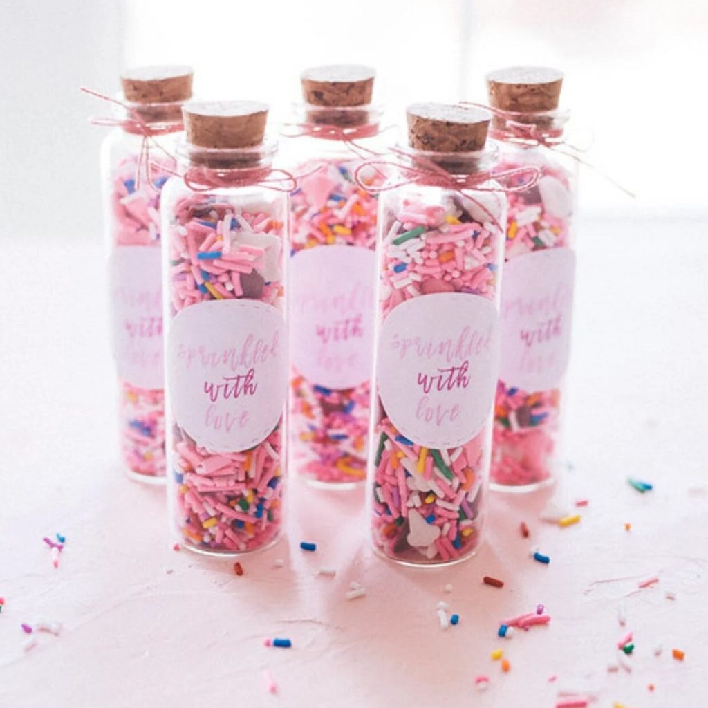 Mini Glass Bottle Sprinkle Favors For Ice Cream Bridal Shower