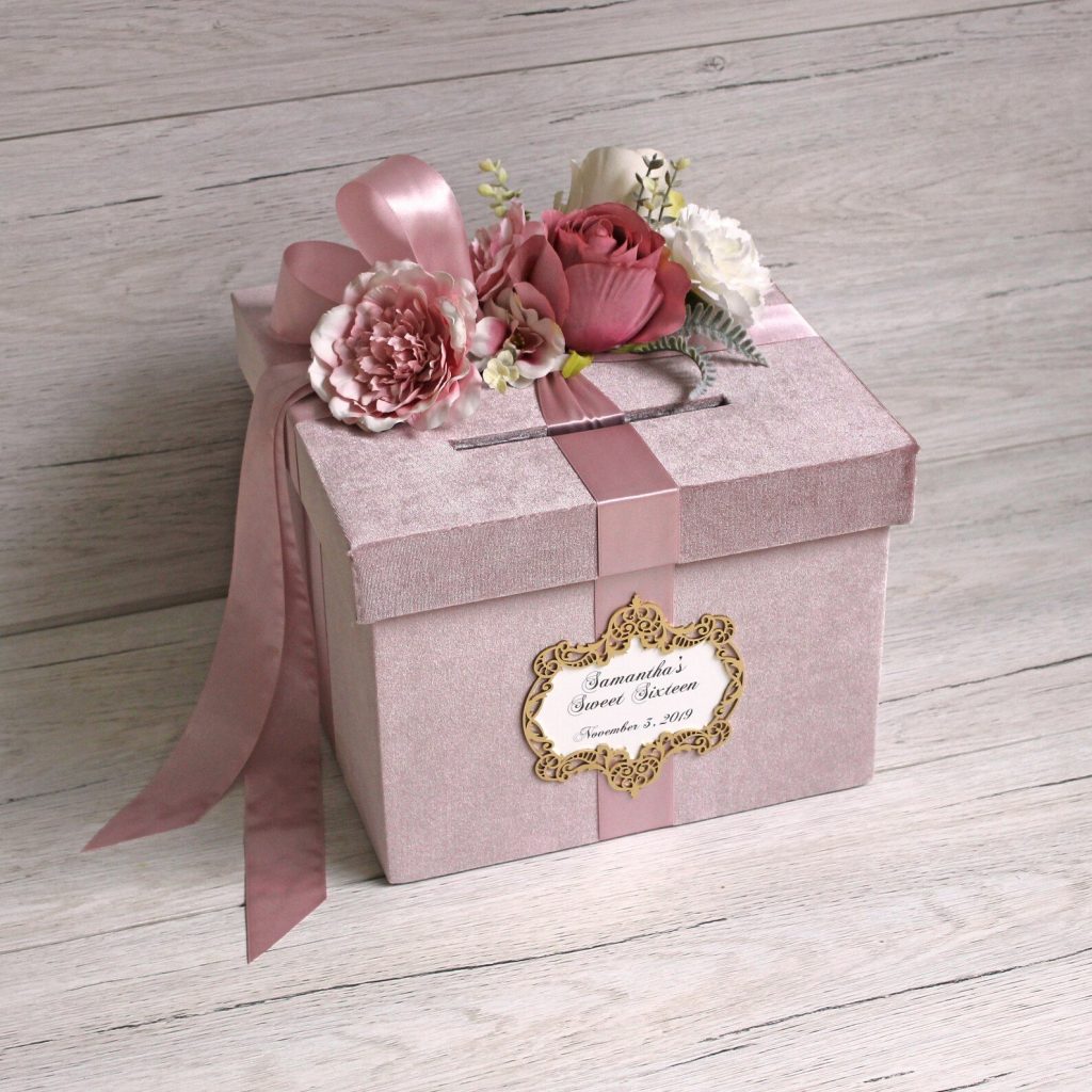 Dusty Pink Velvet Wedding Card Money Box