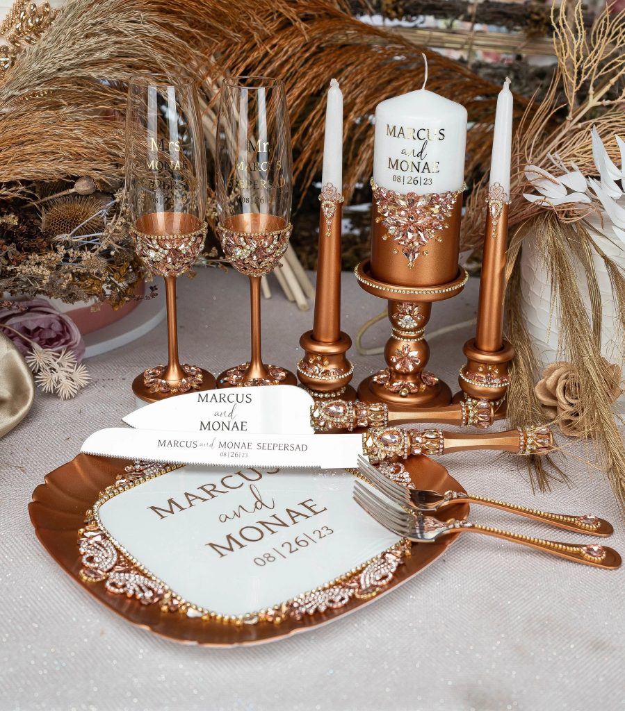 Fall Wedding Burnt Orange Toasting Flutes & Accessories