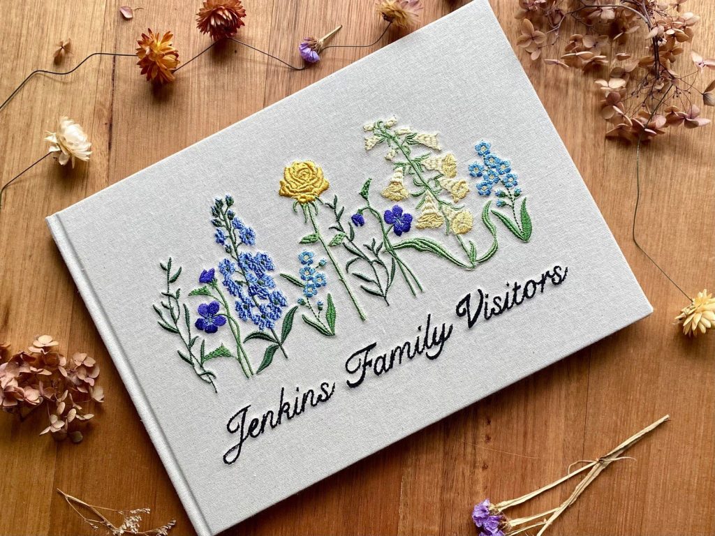 Embroidered Flower Garden Wedding Guest Book