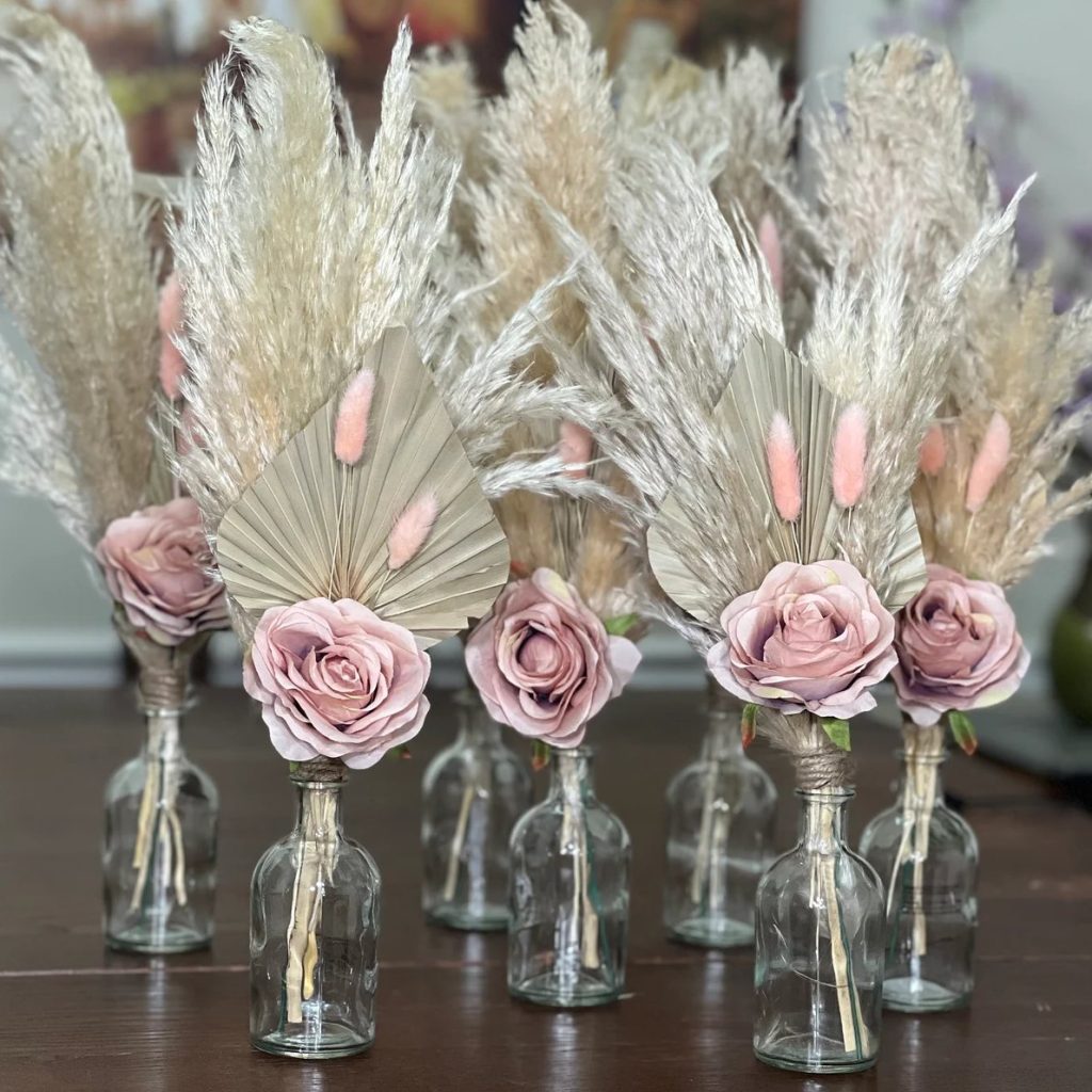 Palm Leave Dusty Rose Wedding Centerpieces