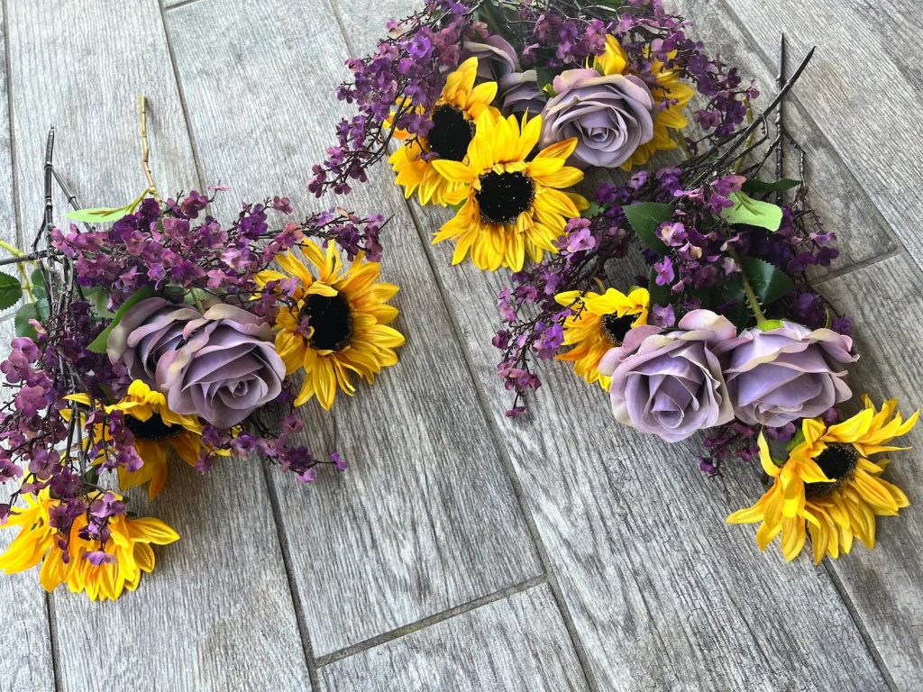 Sunflower & Purple Flower Wedding Cake Topper