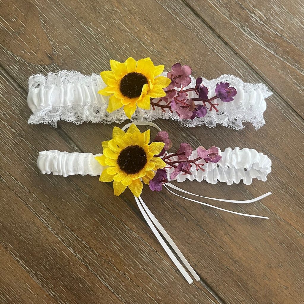 Sunflower & Purple Flower Bridal Garter Set