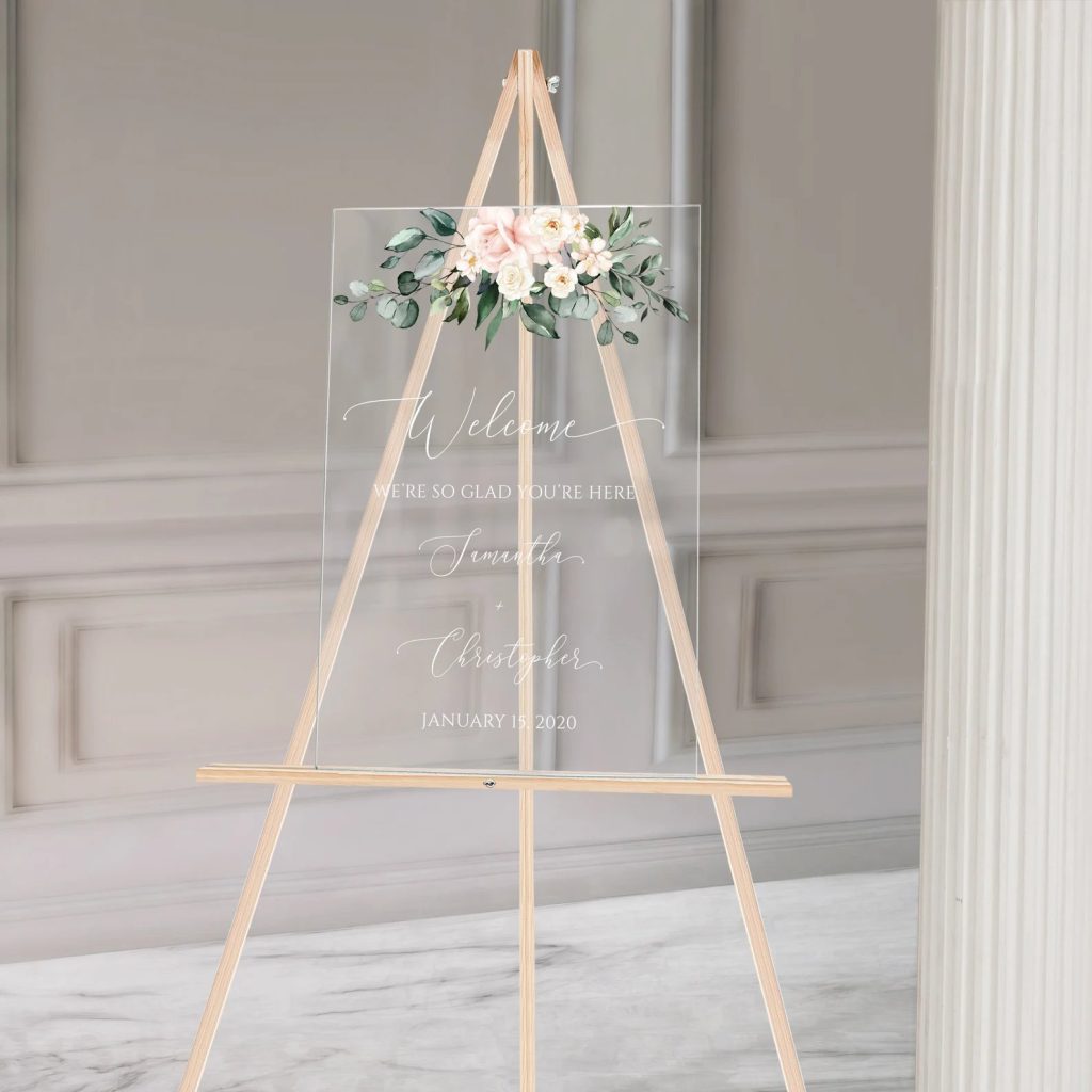 Blush Pink Floral Acrylic Wedding Welcome Sign