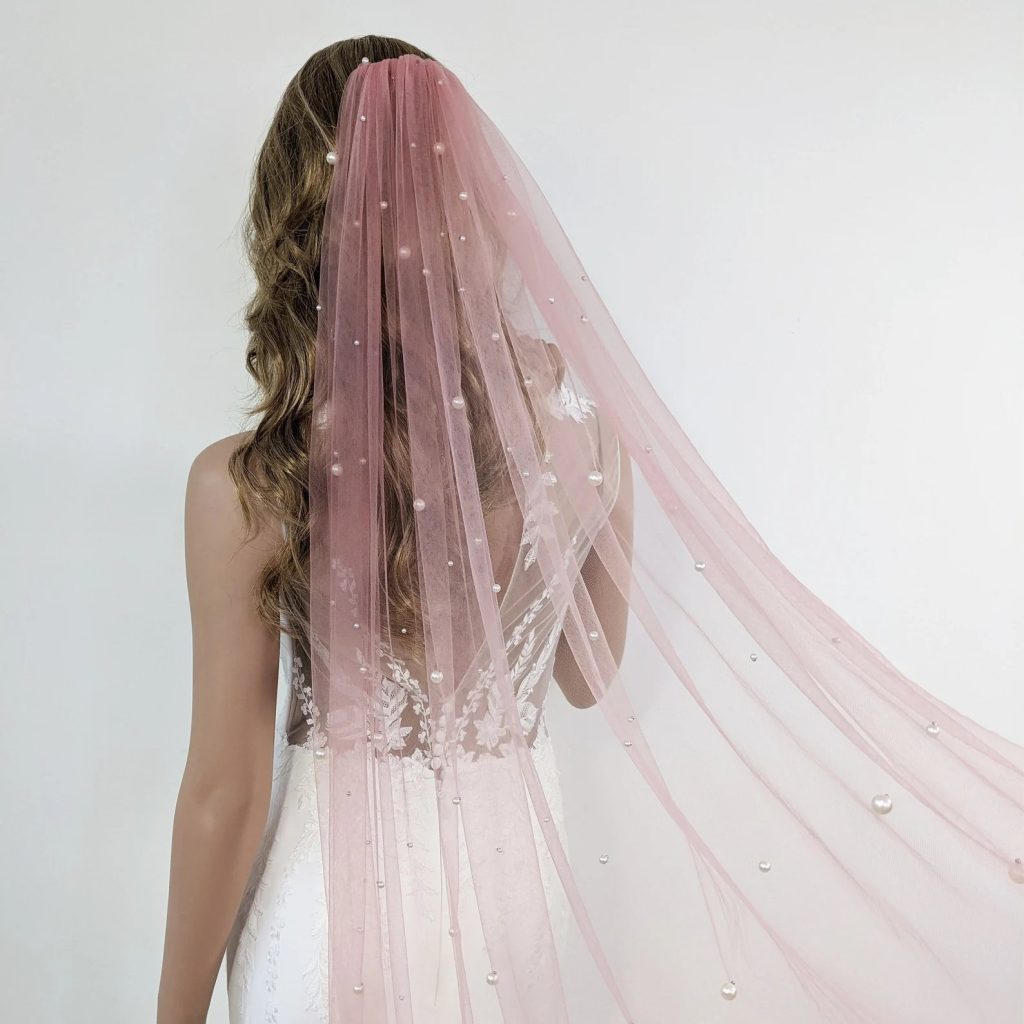 Blush Pink Pearl Wedding Veil