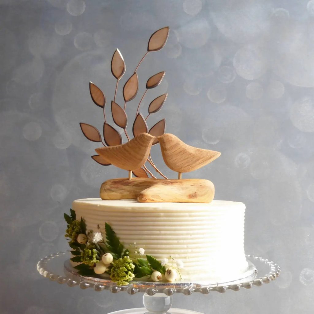 Hand Carved Wooden Bird Rustic Wedding Cake Topper