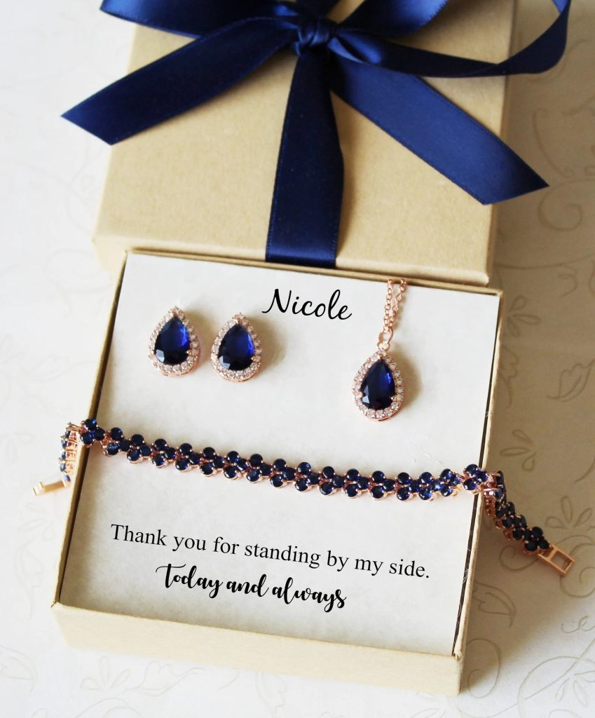 Navy Blue & Gold Jewelry Set For Bridesmaids