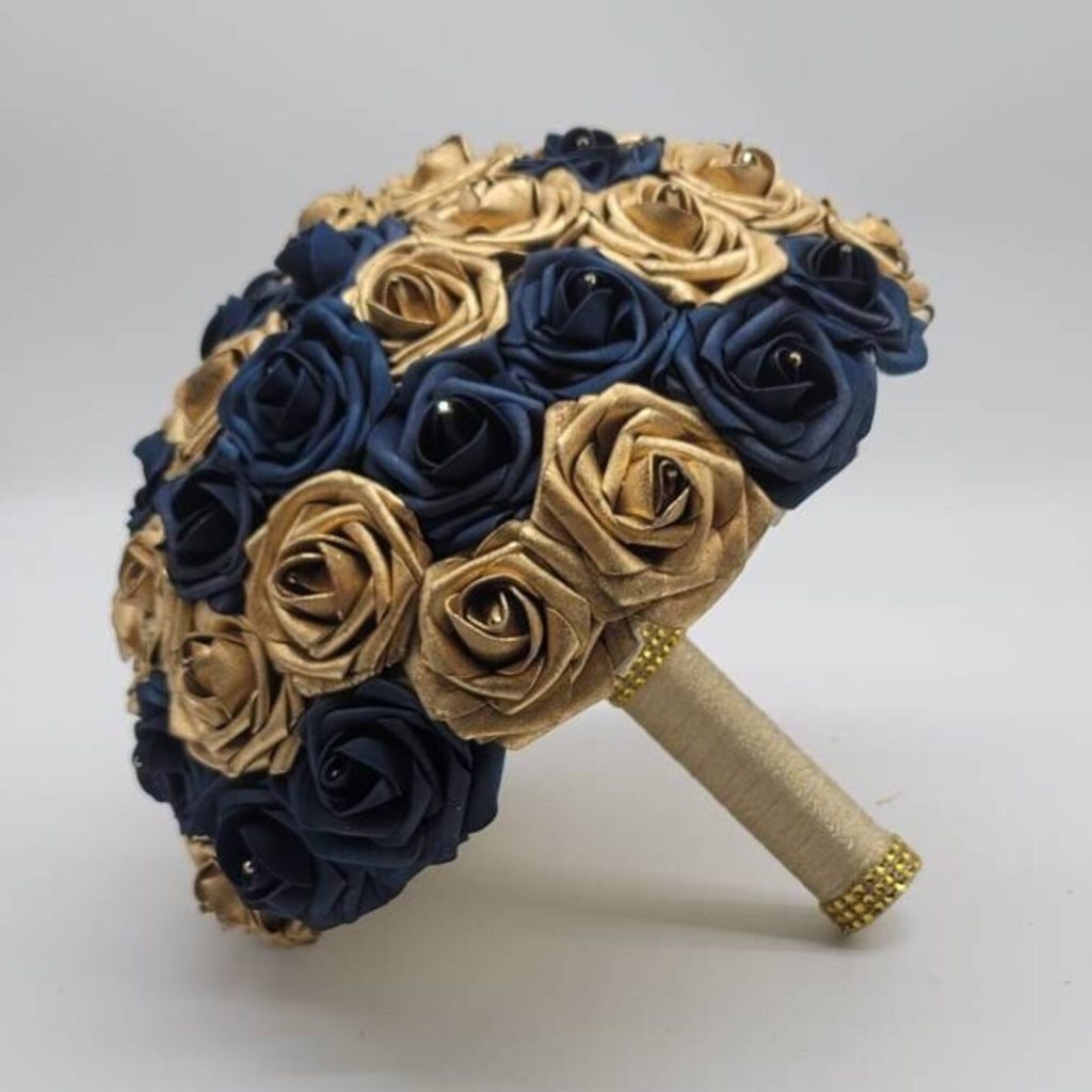 Navy Blue & Gold Bridal Flower Bouquet