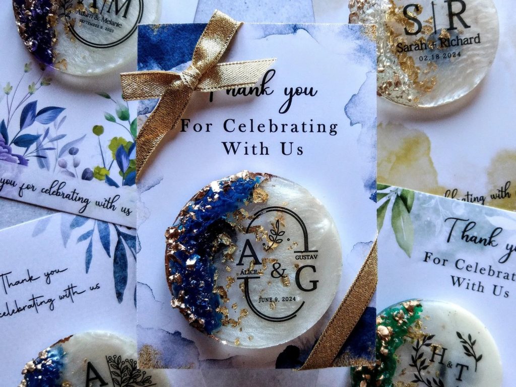 Save the Date Navy Blue & Gold Magnet Engagement Party Gift Idea