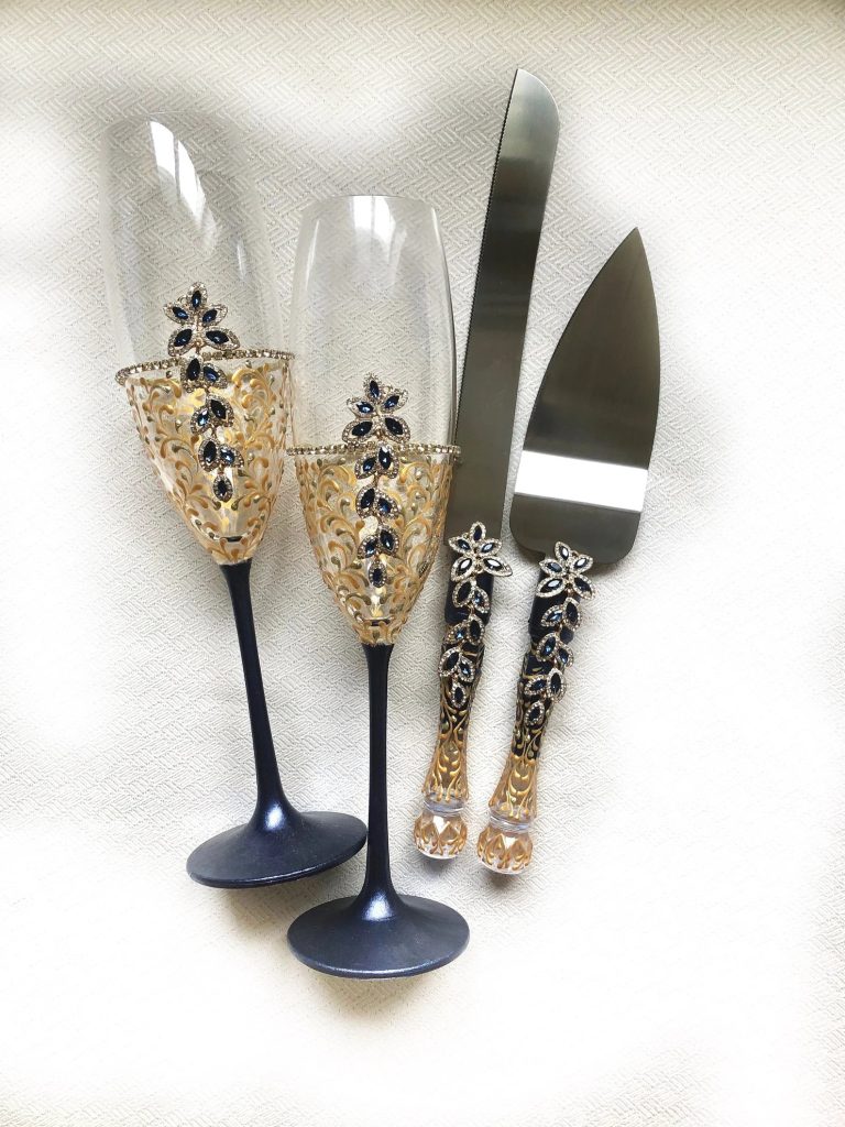 Wedding Toasting Flutes - Cake Server Set