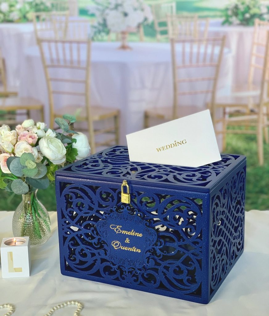 Navy Blue & Gold Wedding Card Box