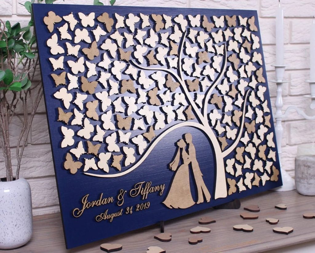 Navy Blue & Gold Wedding Guest Book Alternative