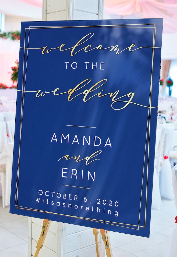 Acrylic Navy Blue & Gold Wedding Welcome Sign