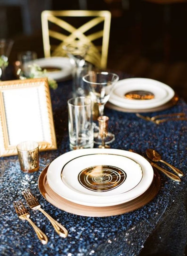 Navy Blue Sequin Tablecloth Wedding Trends