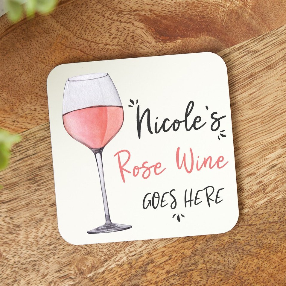 Personalized Rose Wine Coaster