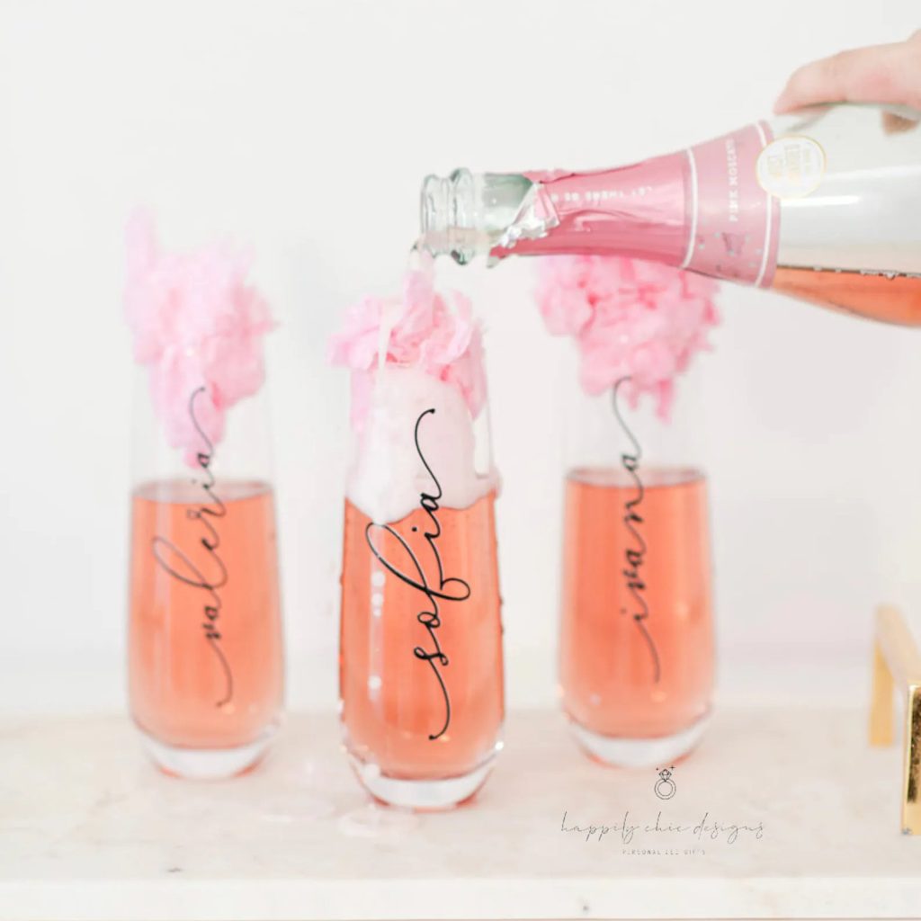 Personalized Bridal Shower Rosé Wine Glasses