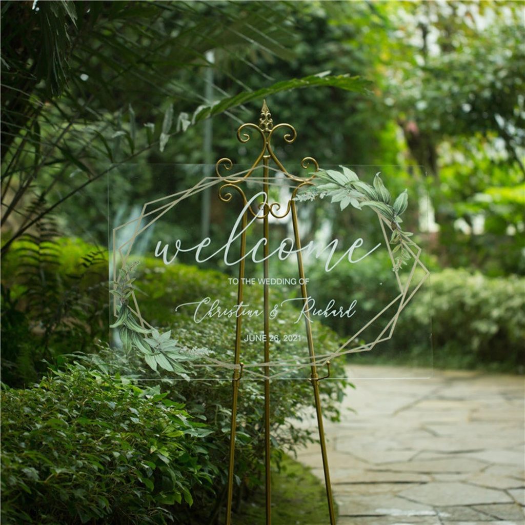 Greenery Acrylic Wedding Welcome Sign