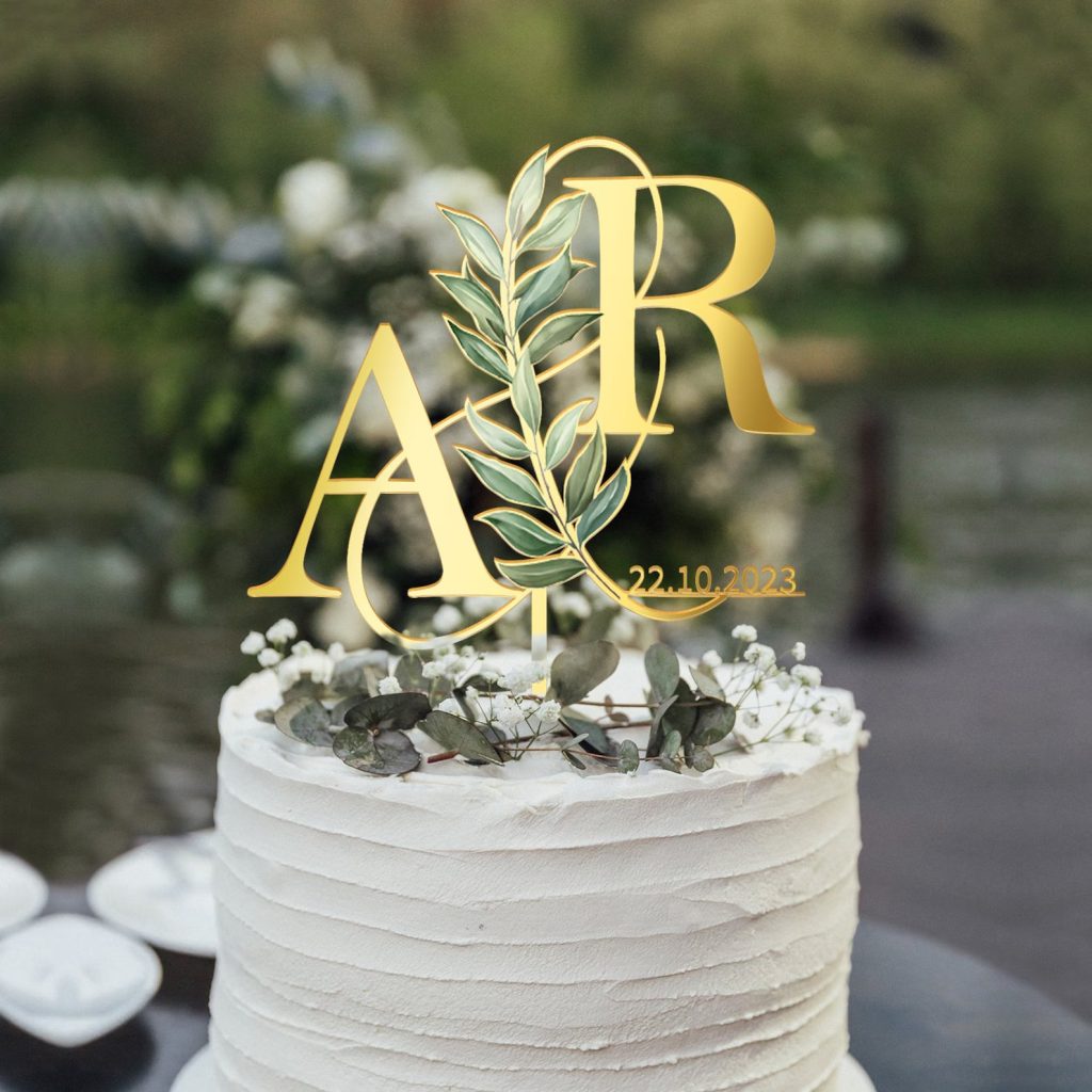 Floral Green Wedding Cake Topper