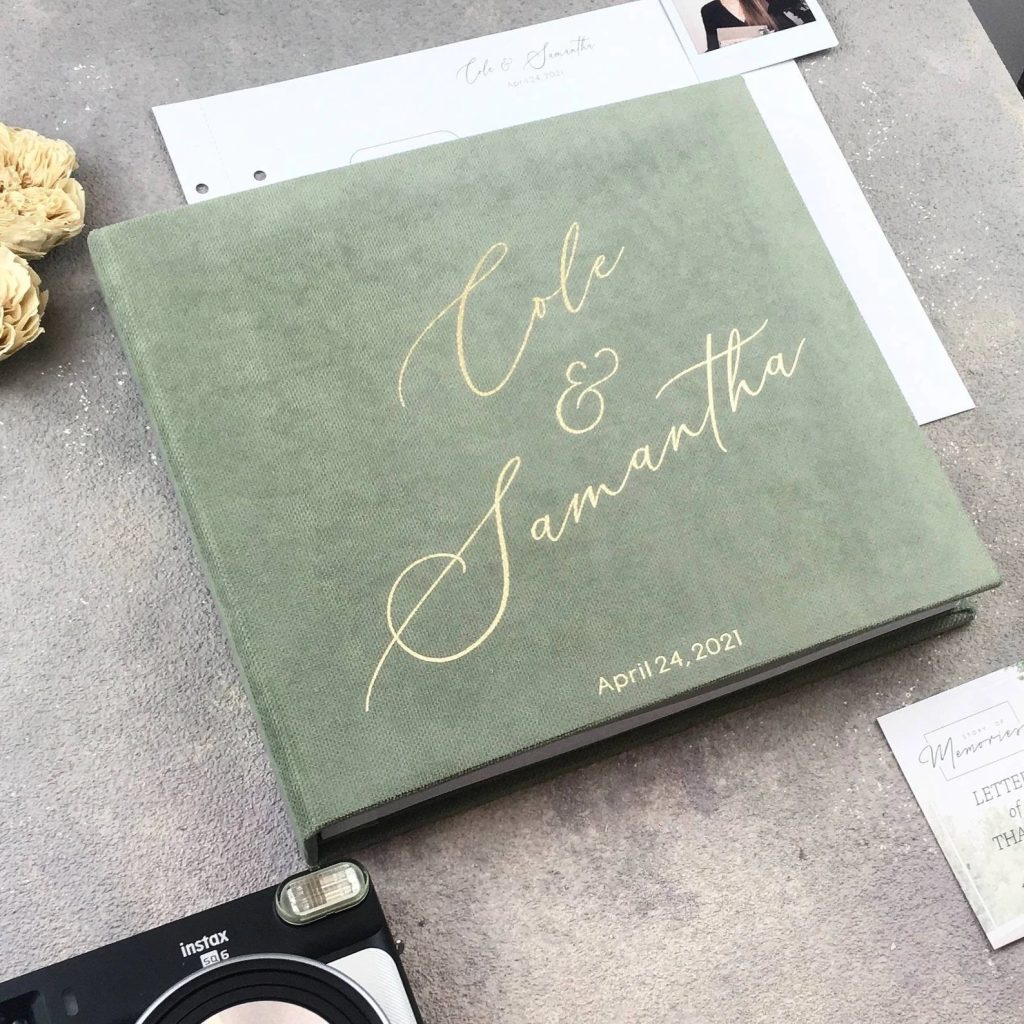 Personalized Olive Green Wedding Photo Guest Book