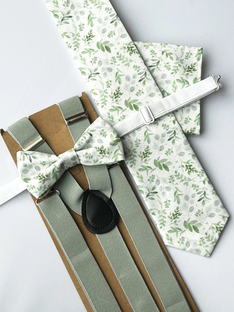 Sage Green Floral Bow Tie & Suspender Set