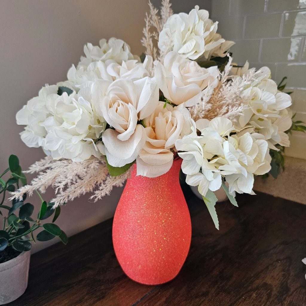 Sparkly Coral Glitter Vase Wedding Centerpiece