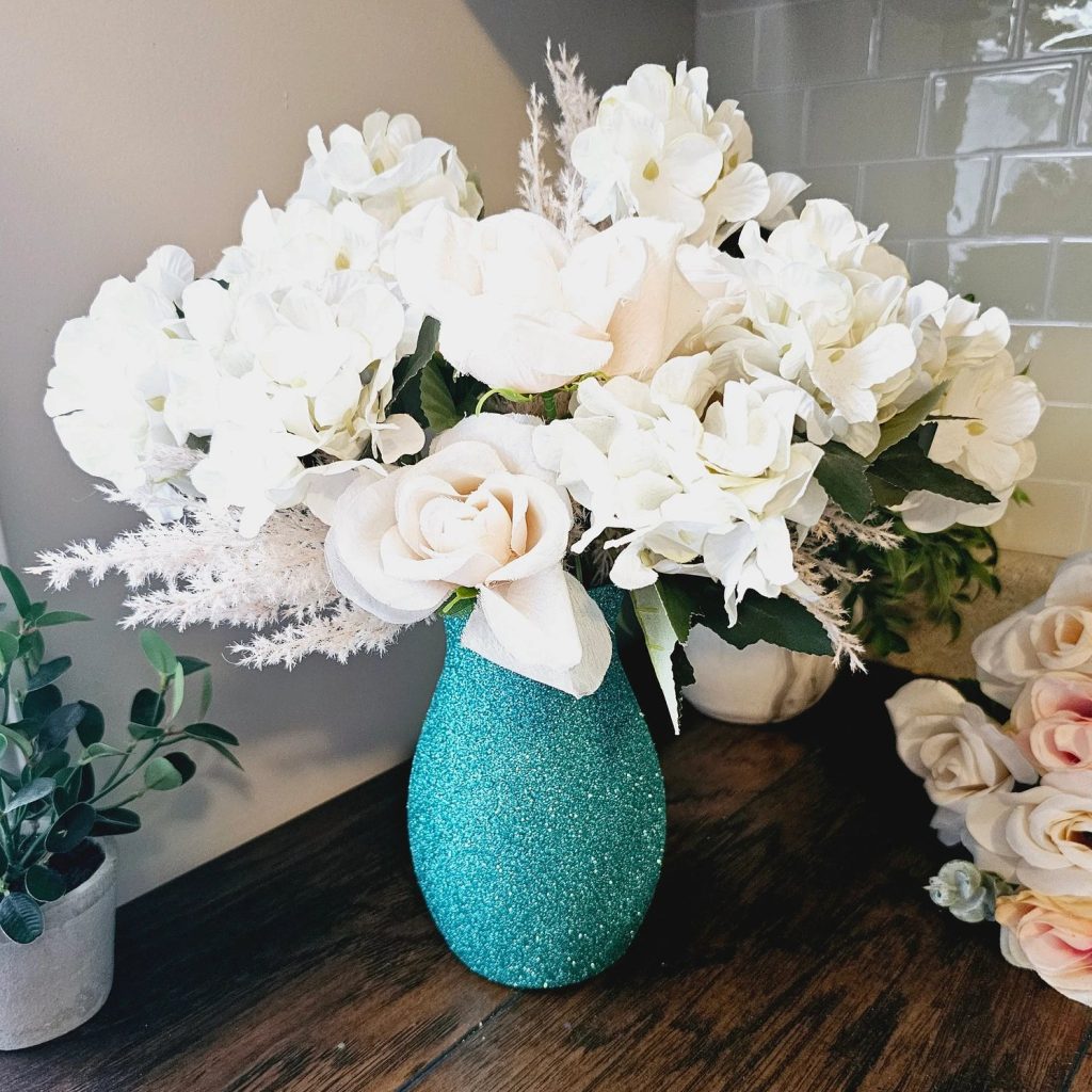 Sparkly Teal Glitter Vase Wedding Centerpiece