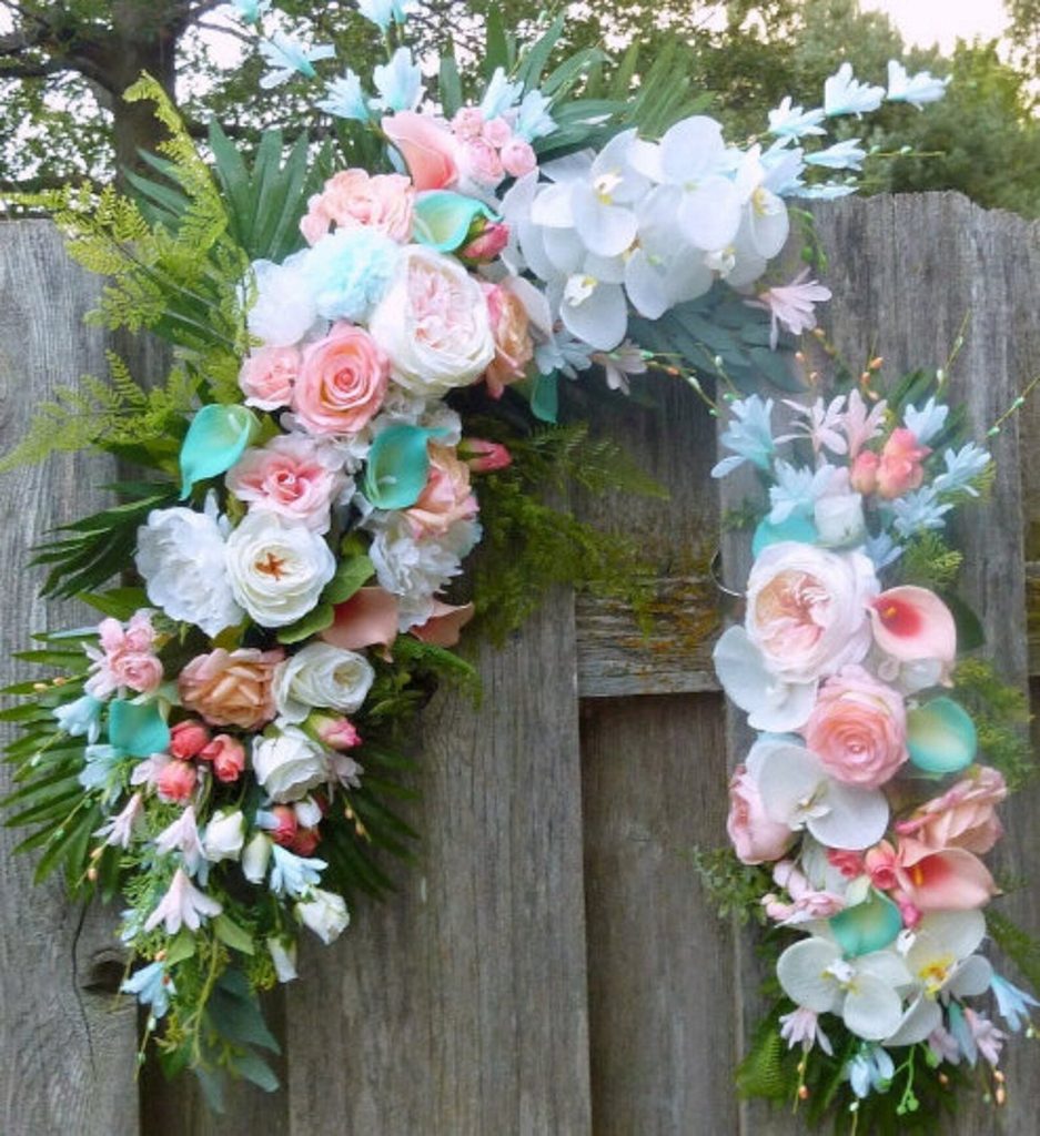 Turquoise & Coral Wedding Arch Flower Garland