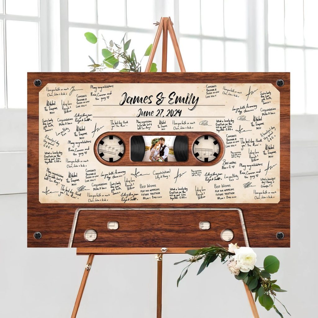 Cassette Design Canvas Wedding Guest Book Alternative