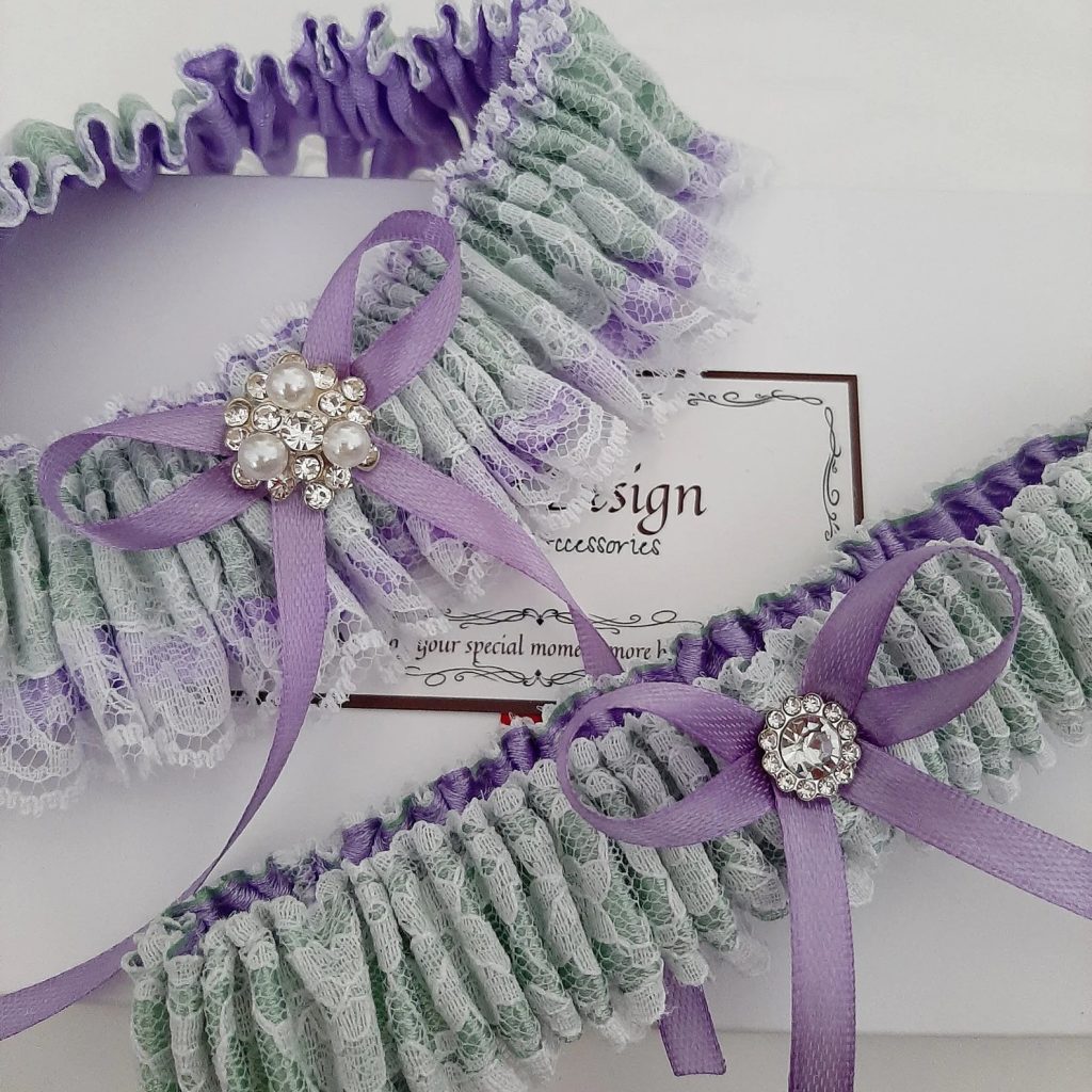 Lavender & Green Bridal Garter Set