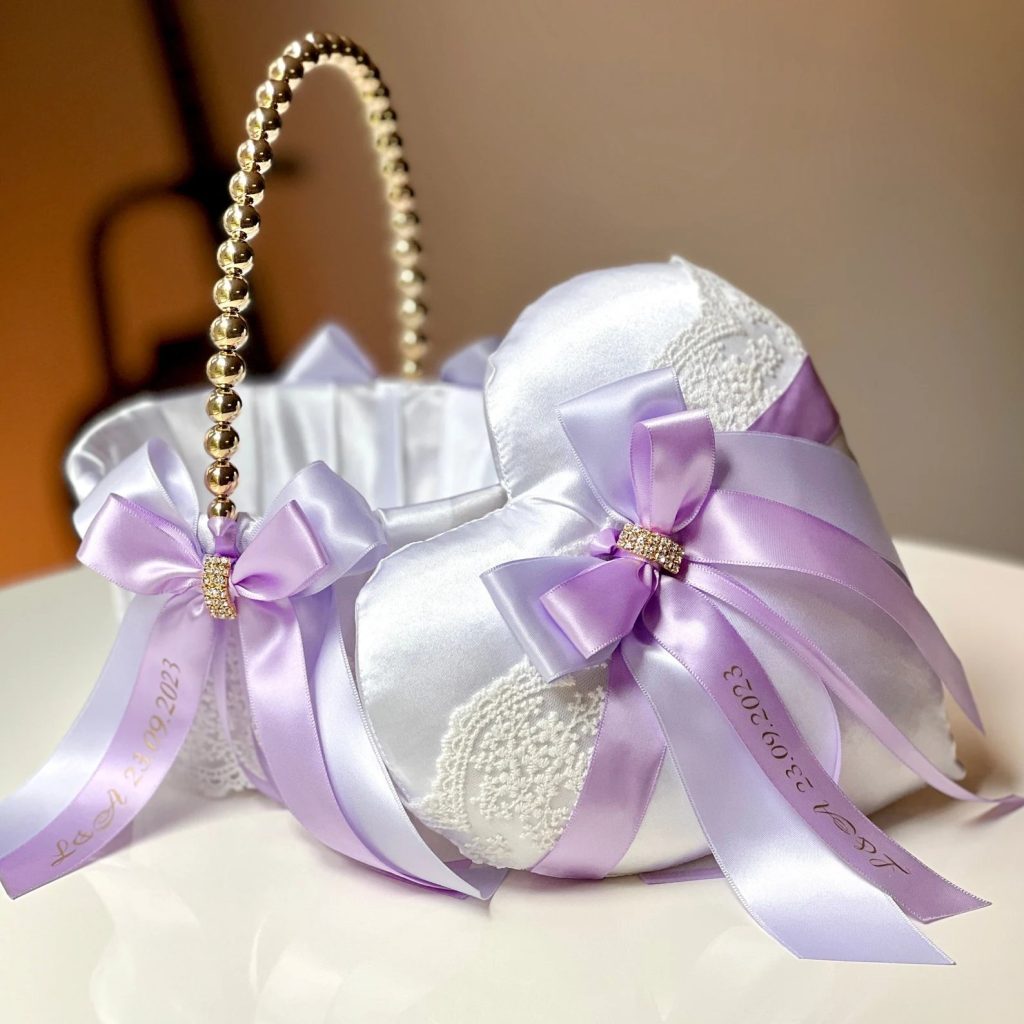 Lavender Flower Girl Basket & Ring Bearer Pillow