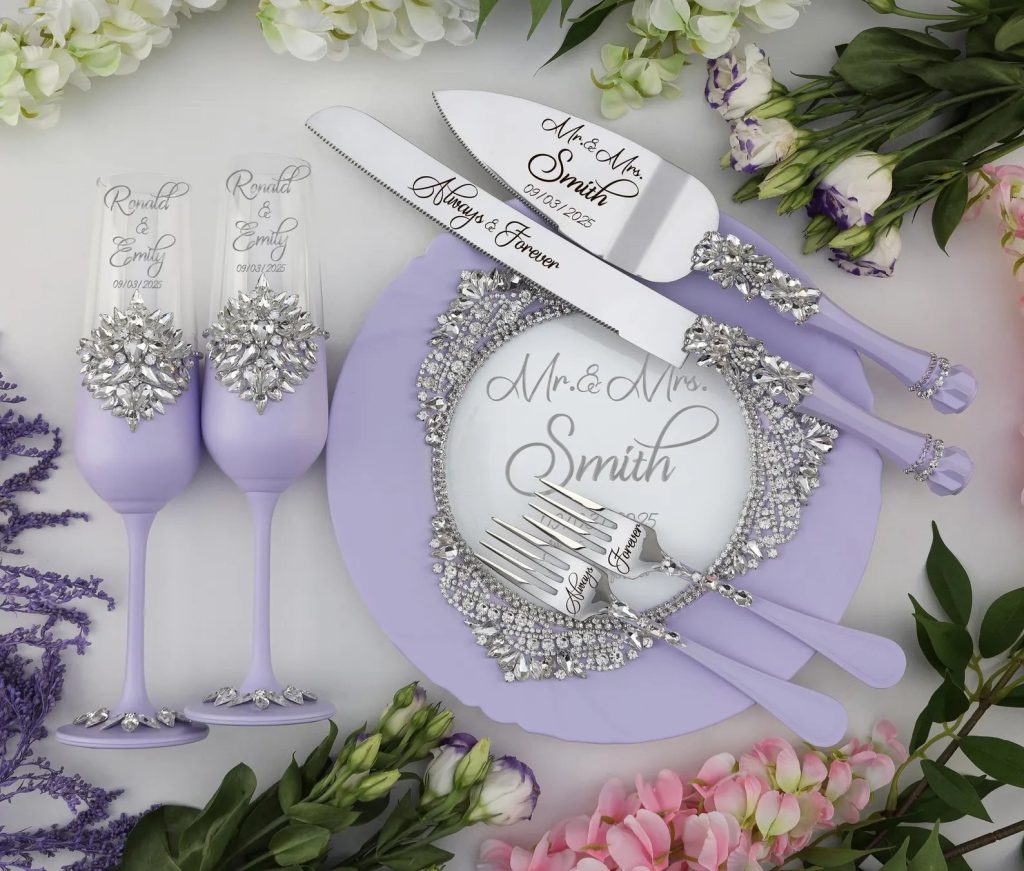 Lavender Toasting Flutes & Cake Serve Set