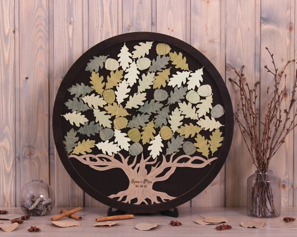 Oak Tree & Leaves Wedding Guest Book Alternative