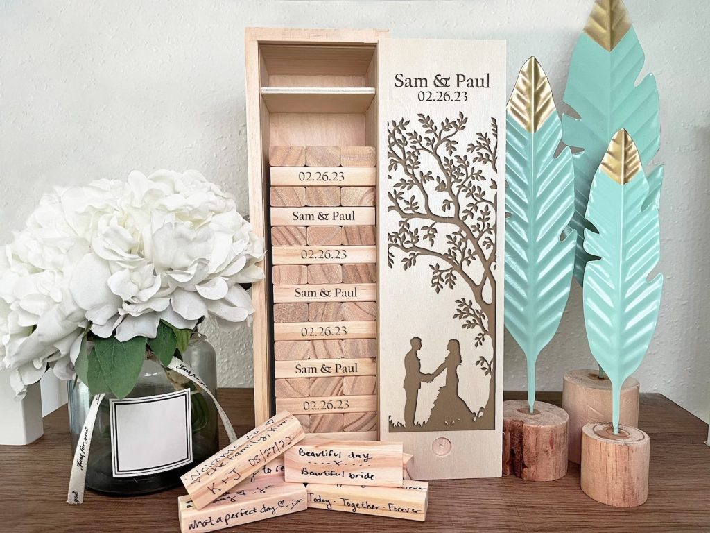 Personalized Wooden Block Tower Wedding Guest Book Alternative