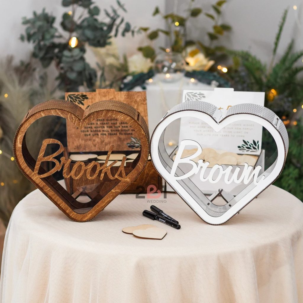 Personalized Wooden Heart Wedding Guest Book