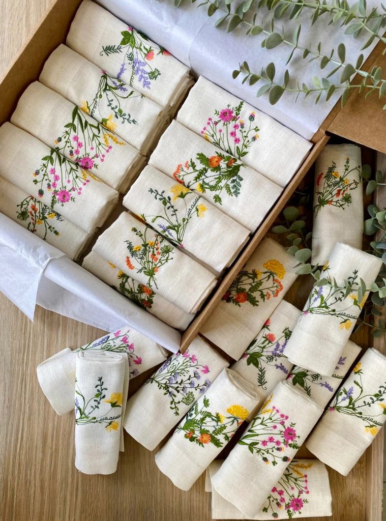 Embroidered Wildflower Wedding Napkins