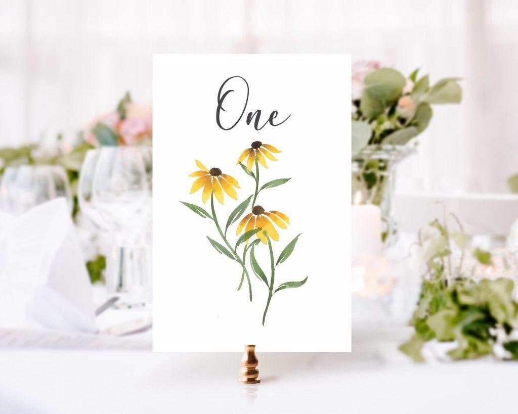 Watercolor Wildflower Table Number Card